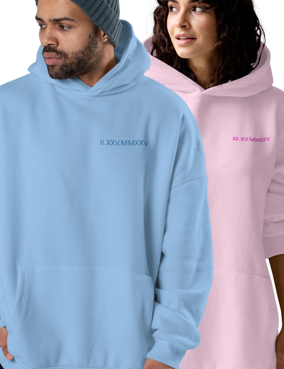 Custom Embroidered Roman Numeral Hoodies&Sweatshirts - Embroidered Sweatshirt Couple Hoodies - Matching Hoodies For Couples Multicolor