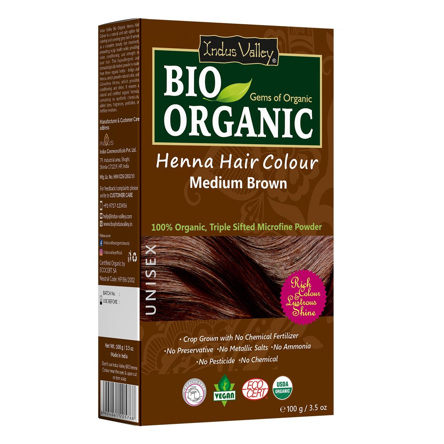Indus Valley Medium Brown Henna Hair Color-100% Pure & Natural