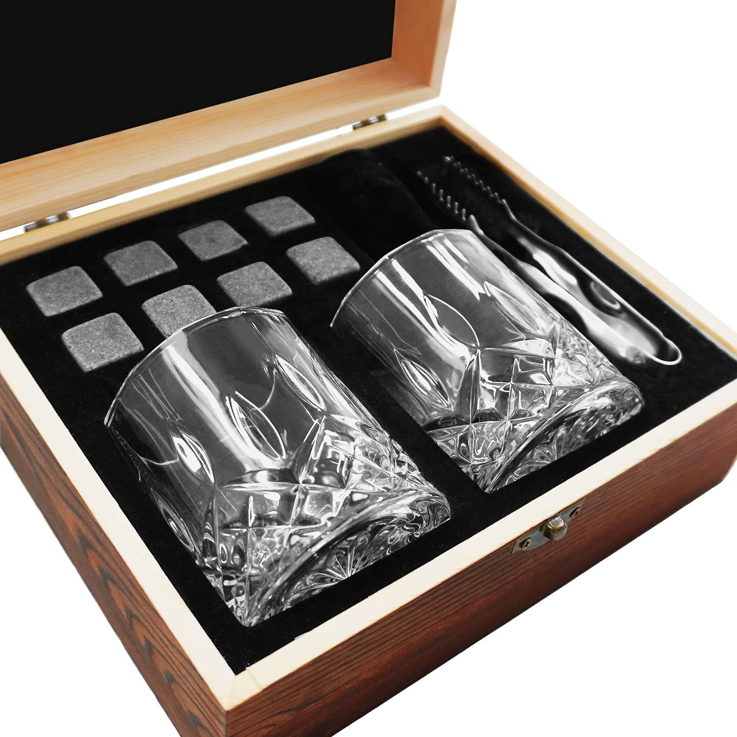 HEYPUB Whiskey Stones Gift Set,Whiskey Glasses Set 8 Granite Chilling Whisky Rocks, 2 Bourbon Glasses,Best Drinking Gifts for Men Dad Husband Birthday Anniversary Present,Plus 2 Free Coasters.