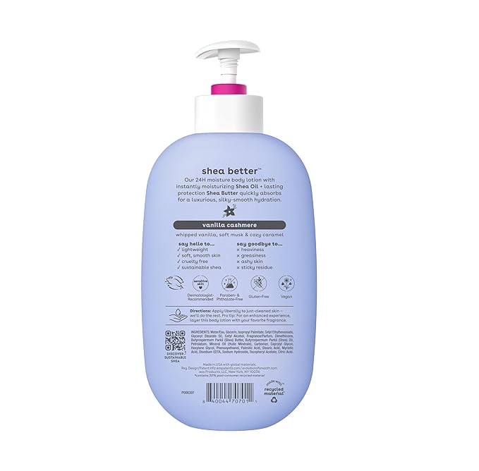 Bundle of eos Shea Better Body Lotion- Vanilla Cashmere + Fragrance Free, 24-Hour Hydration Skin Care, 16 fl oz