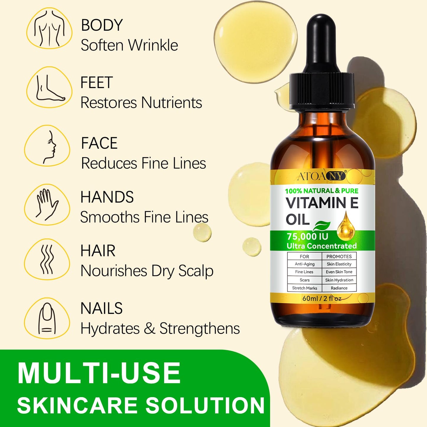 Vitamin E Oil, 75000 IU Ultra Concentrated - 100% Natural & Pure Vitamin E Oil for Face, Skin, Scars - Moisturizes Dry Skin & Re