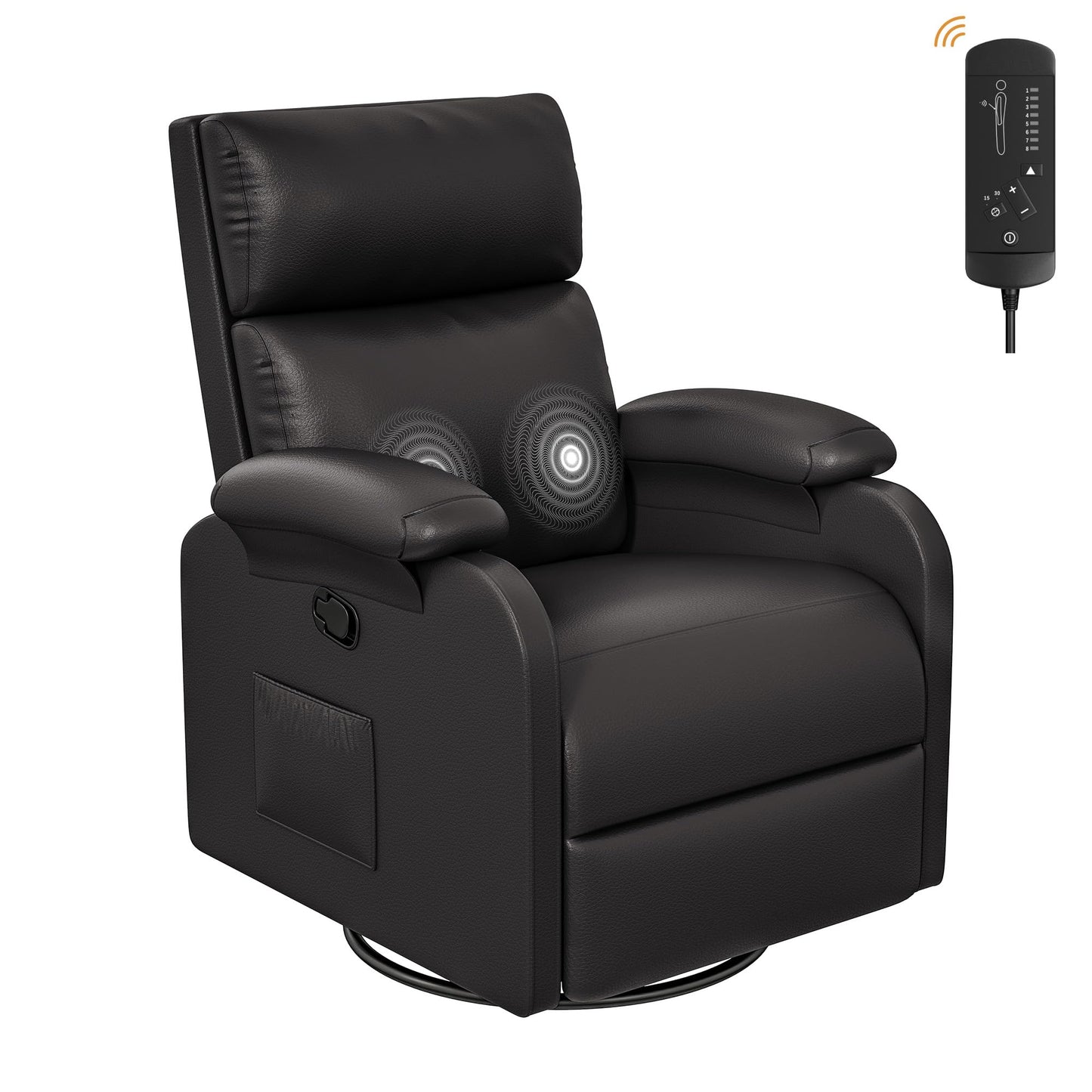 Homall Recliner Chair, 360 Swivel Rocking Chair for Adults, Massage Nursery Chair with Adjustable Backrest and Footrest, PU Leather Glider Rocker Recliners with Side Pocket for Living Room (Black)