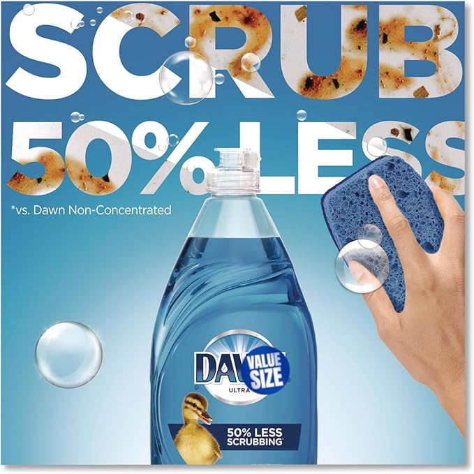 Dawn Ultra Liquid Dish Detergent Degreaser Soap, Original Scent, 70 Fl Oz bundled with Heavy Duty Scotch Brite Sponge