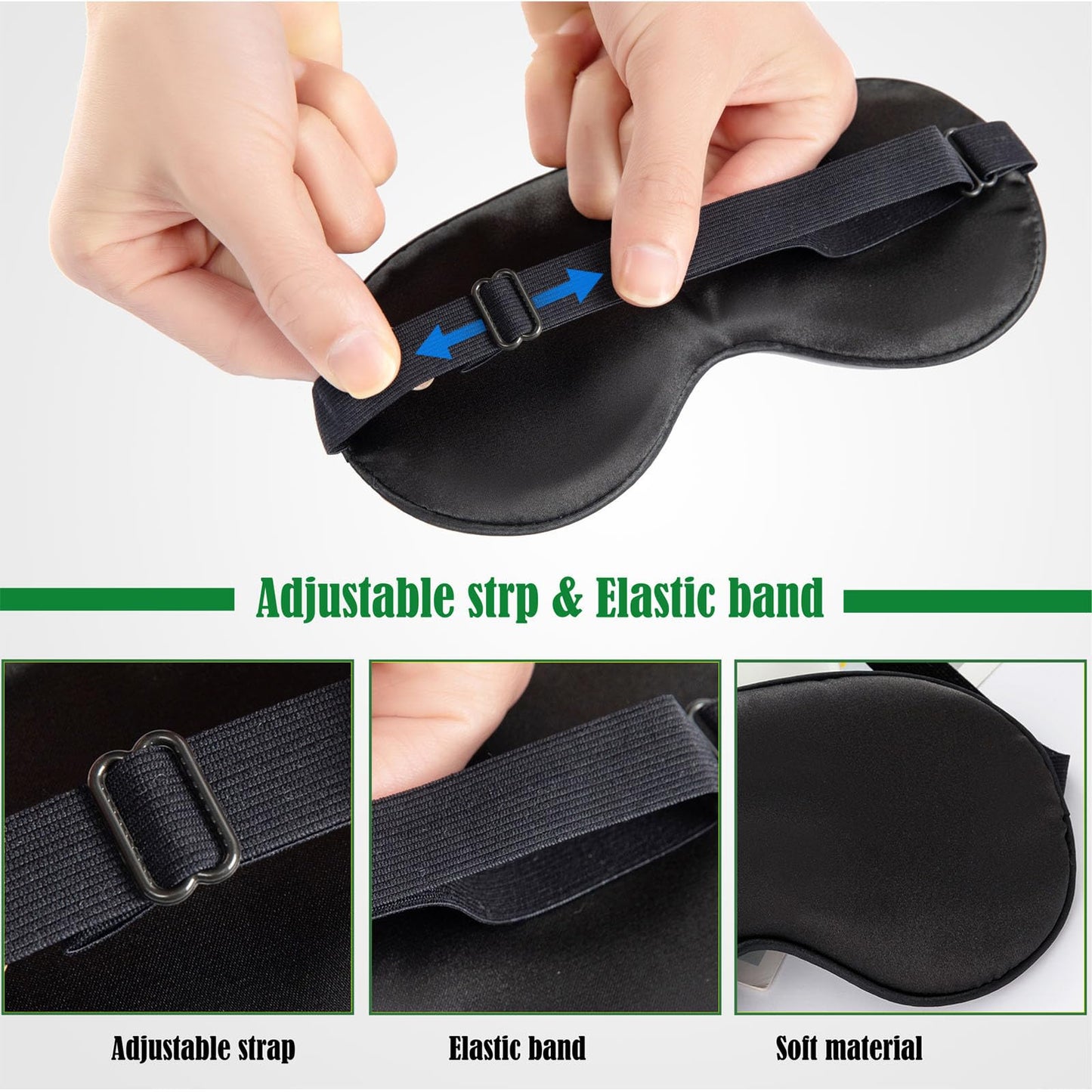 Sleep Mask for Women and Men 2 Pcs Eye Mask for Sleeping Adjustable Strap Blackout Silk Sleep Eye Masks Soft Eye Covers Blindfolds Black 2 Pack