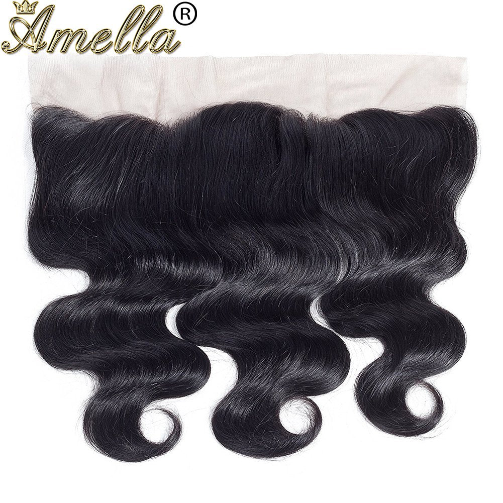 Amella Hair Brazilian Virgin Hair Body Wave 3 Bundles with Lace Frontal Closure (18 20 22 +18 Frontal)13x4 Ear to Ear 8A Grade U