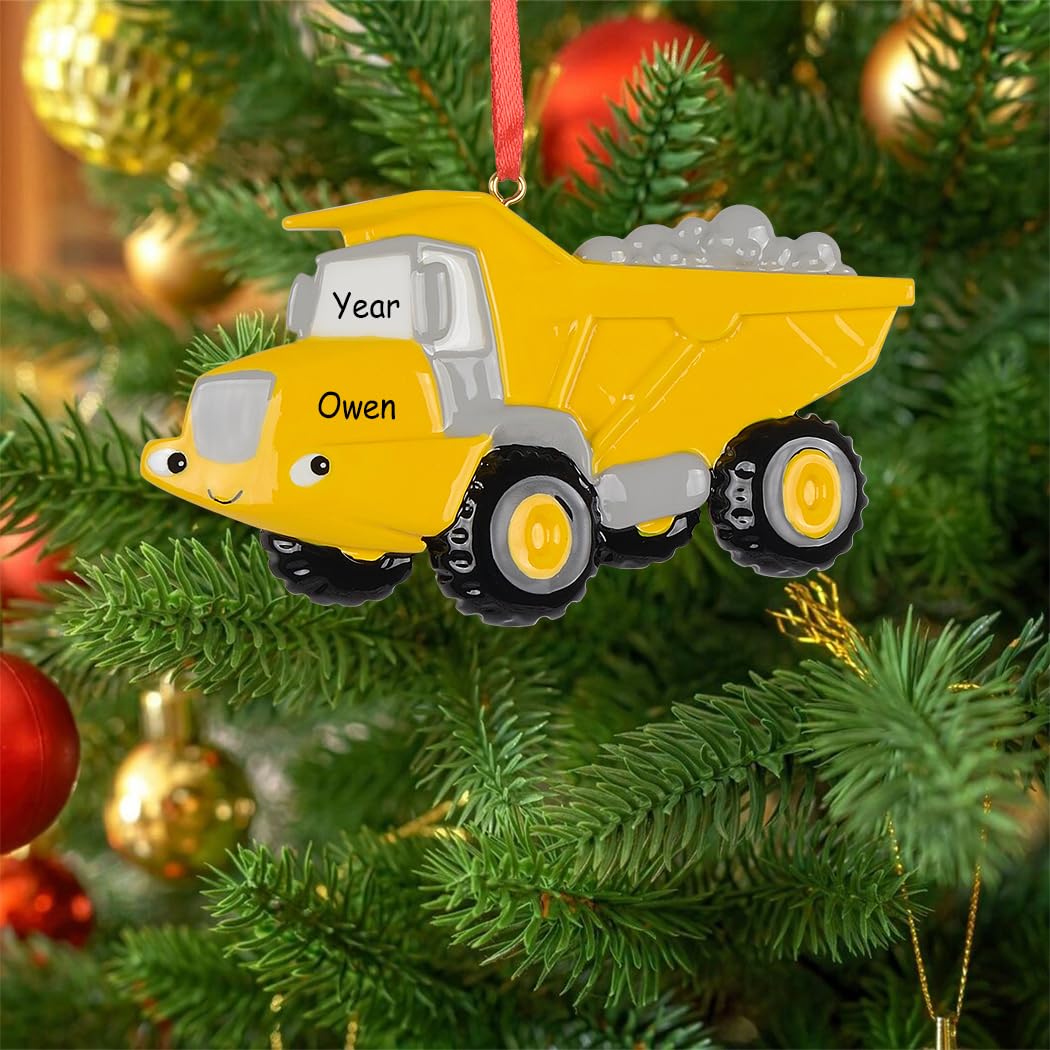 Personalized Dump Truck Ornament, Construction Christmas Ornament, Dump Truck Holiday Keepsake, Resin Construction Vehicle Decor, Custom Name Ornament, Truck Lover Gift, Kids Construction Ornament,