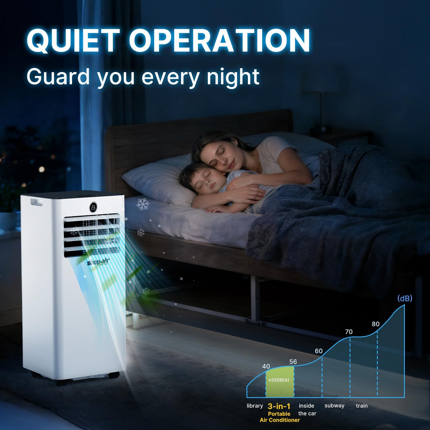 Shop-Air 10,000 BTU Portable Air Conditioner for Rooms up to 430 Sq. Ft, 3-in-1 Portable AC Unit for Rooms with Remote Control, Fast Cooling, Dehumidifier, Quiet Sleep Mode, Window Kit Included