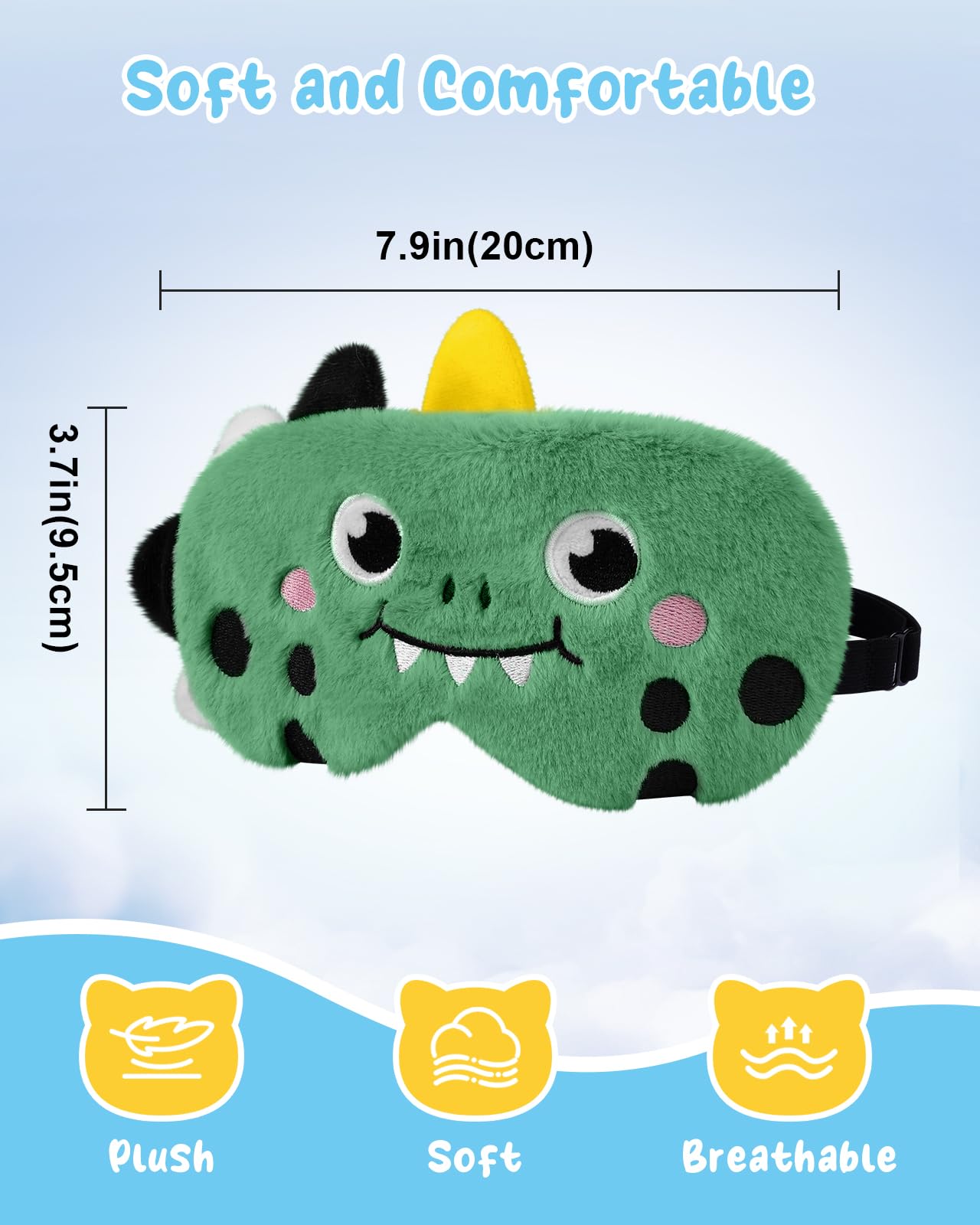 Miss Adola Sleep Mask for Kids - Cute Cartoon Plush Fuffy Sleeping Eye Cover Green Dinosaur Kawaii Soft Eyeshade with Adjustable Strap Animal Eye Blindfold for Kids Girls Boys Teens