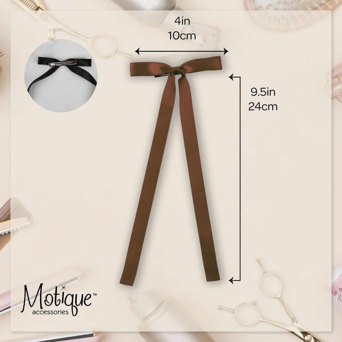 2PCS Silky Satin Hair Bows Hair Clip Ribbon Accessories Ponytail Holder Hair Bow for Women Girls Teens (Brown)