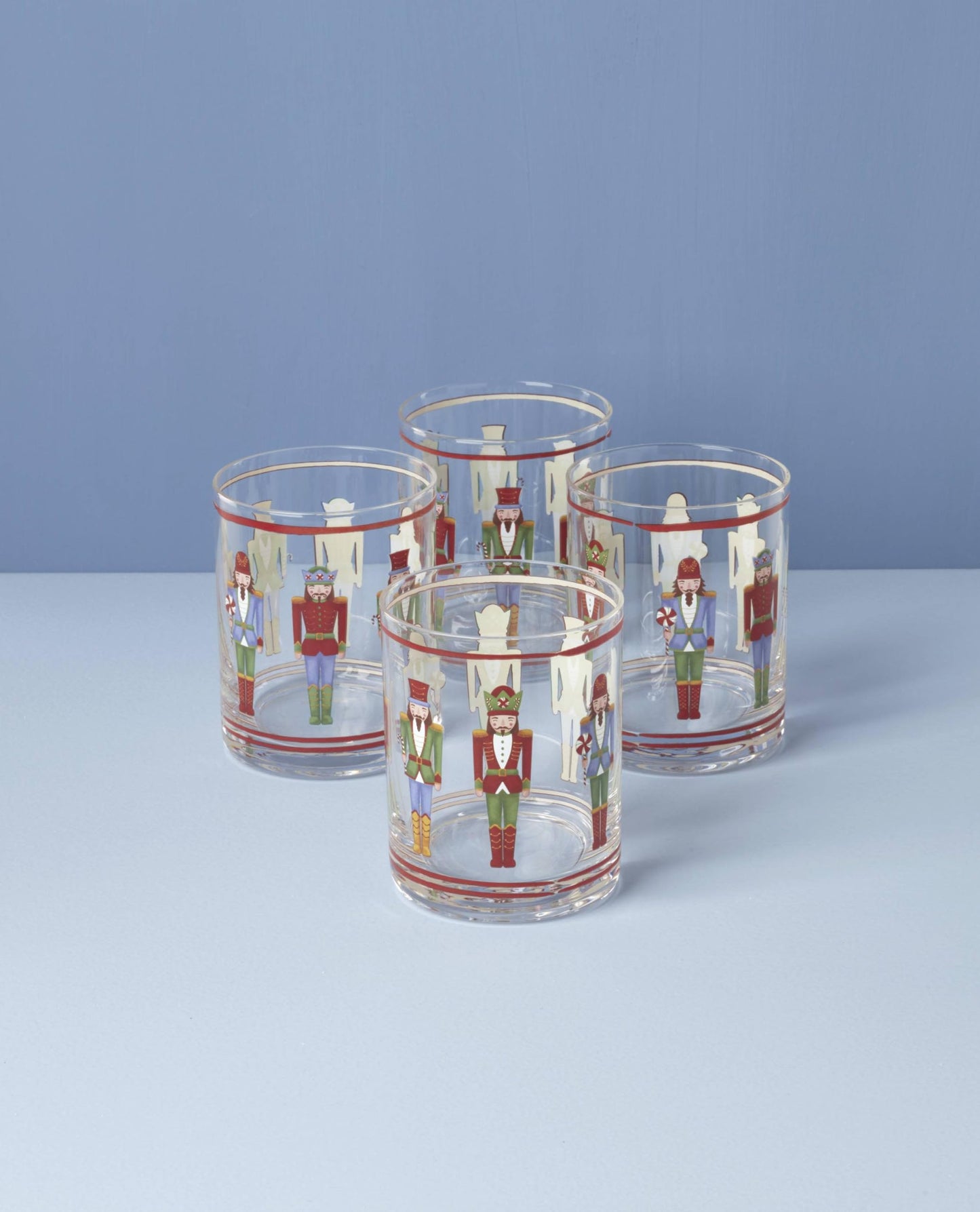 Lenox 896921 Nutcracker Double Old Fashioned Glasses, Set of 4, Assorted, Christmas Drinkware, Holiday Hosting
