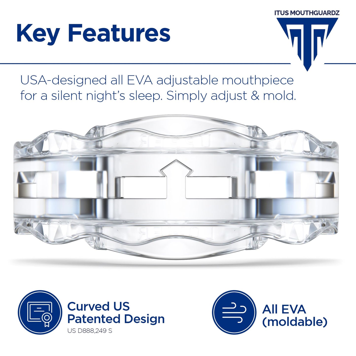 SilentZzz – USA-Designed & FDA-Cleared All EVA Anti Snoring Mouthguards (1+1 Backup) – Adjustable Anti Snore Mouthpieces with Patented Design for a Silent Night`s Sleep, Large Size