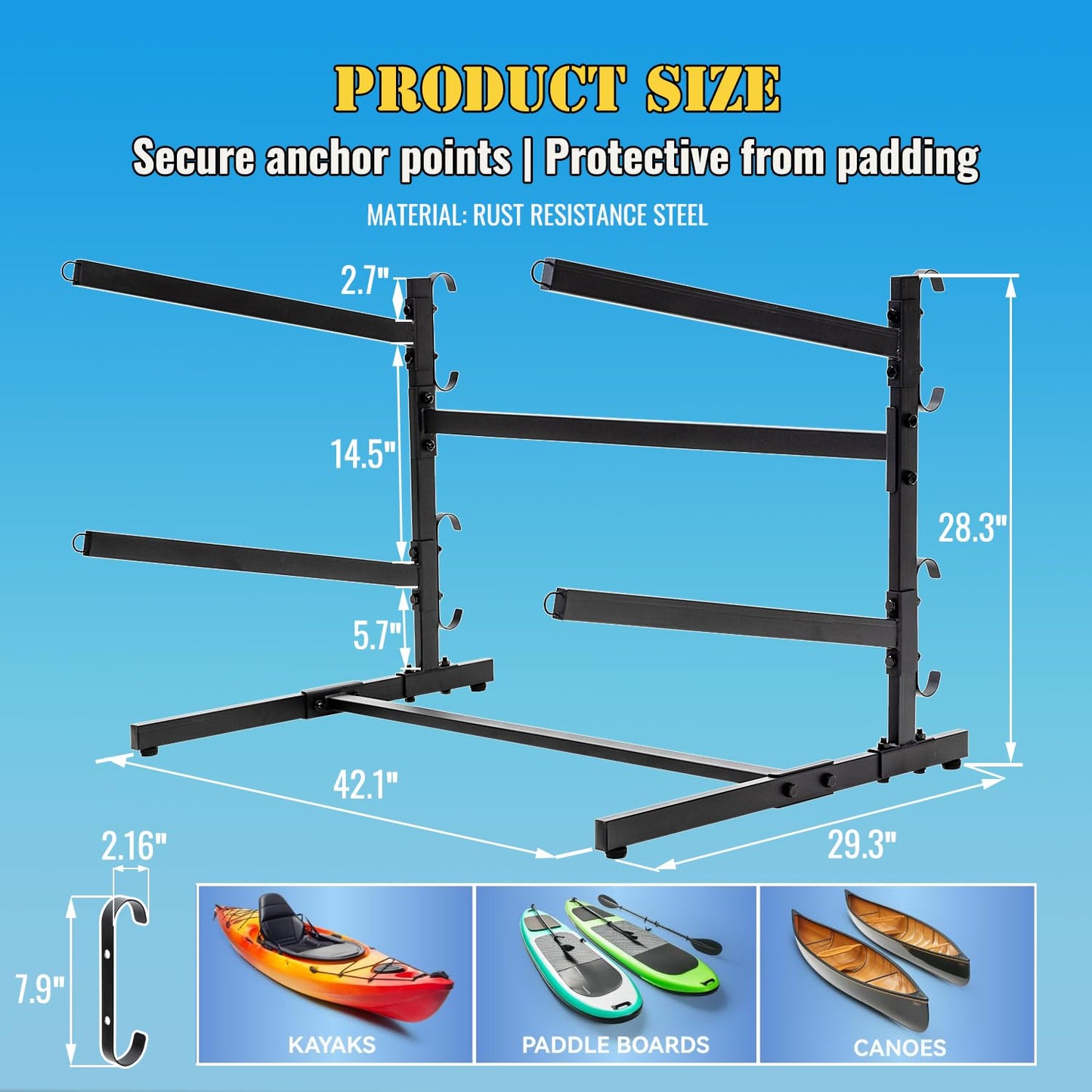 Asunrise Kayak Storage Rack, Heavy Duty Kayak Racks for Garage and Outdoor Storage, Storage Rack for Kayak, Canoe, Surfboard & Paddleboard-2 Levels