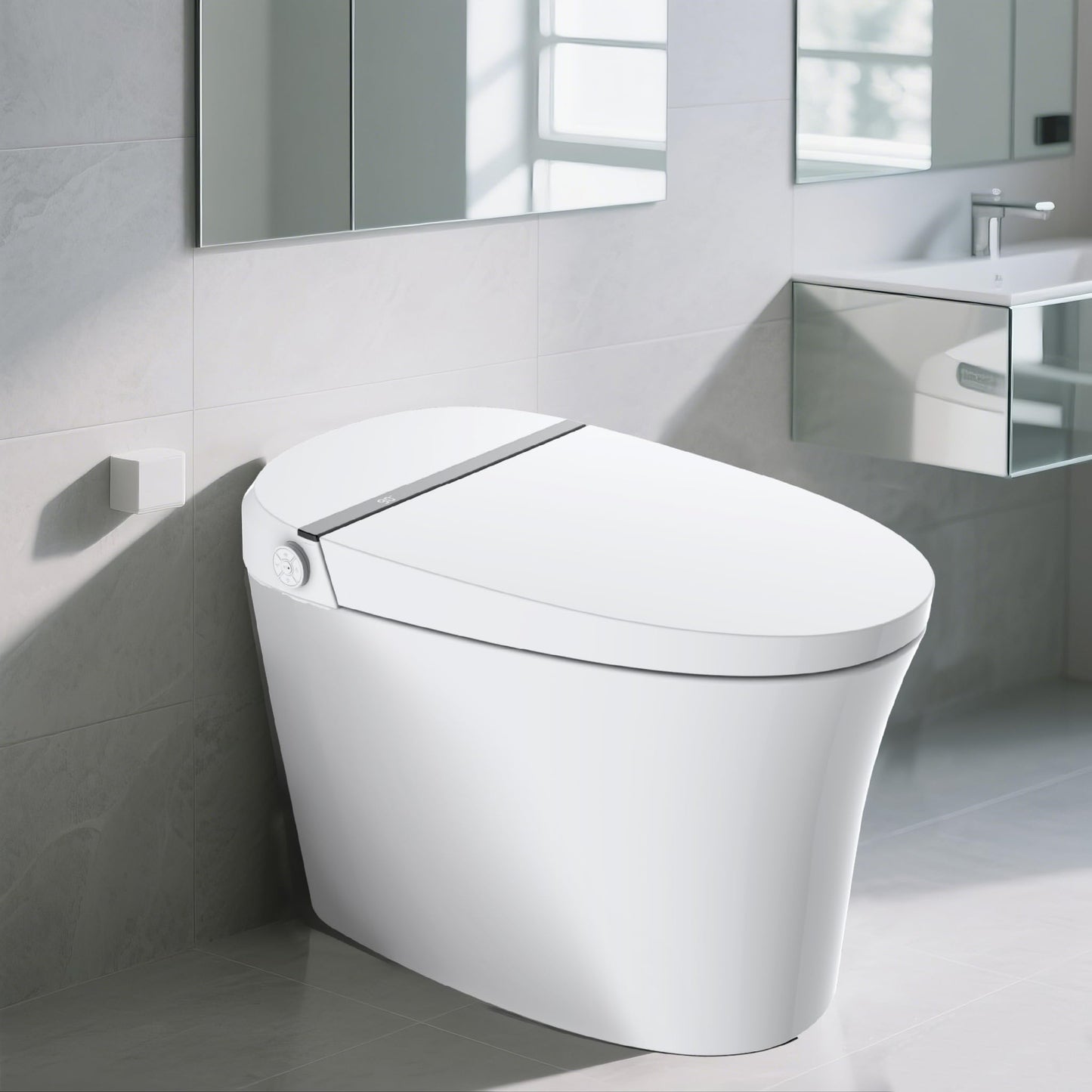 EIYHOME Smart Toilet,One Piece Toilet with Auto Open Close, Auto Flush, Foot Sensor Operation, Heated Seat,Warm Water & Dryer,Night Light,LED Display,White Remote Control