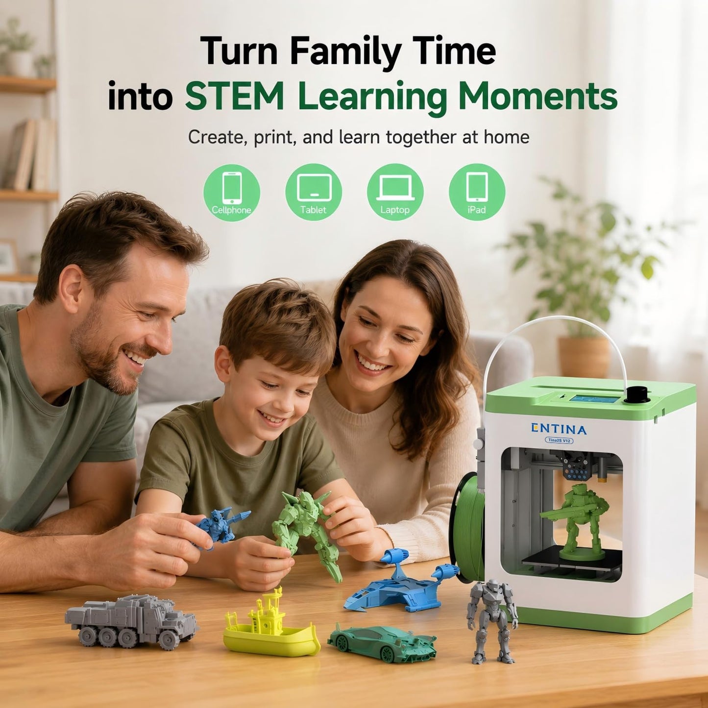 Entina TINA2S 3D Printers with WiFi Cloud Printing, Fully Assembled with Auto Leveling, Huge Library, DIY Mini 3D Printer for Beginners and Kids, High Precision 3D Printer for Home, Office & School