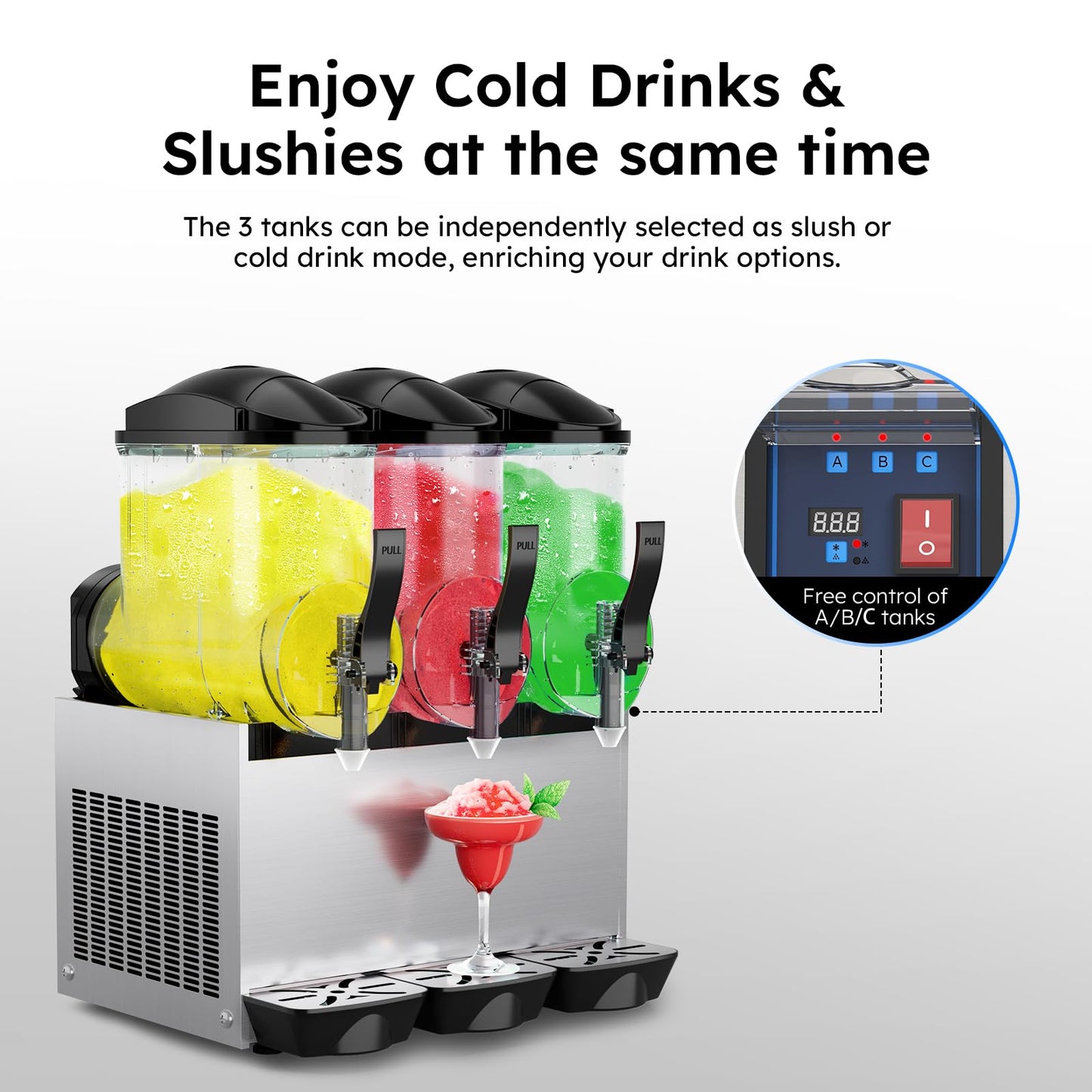 Commercial Slushy Machine 3 Bowls, 11.7 Gallons (3 * 3.9gal) Frozen Drink Machine 900W Stainless Steel Margarita Machine, Wine Slush Maker for Restaurant Bar