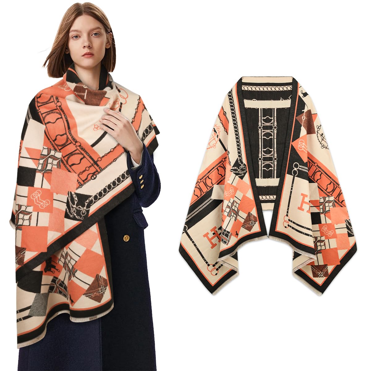 EXTREE Scarfs for Women Pashmina Silky Shawl Wrap for Evening Dressing Blanket Open Front Poncho Cape