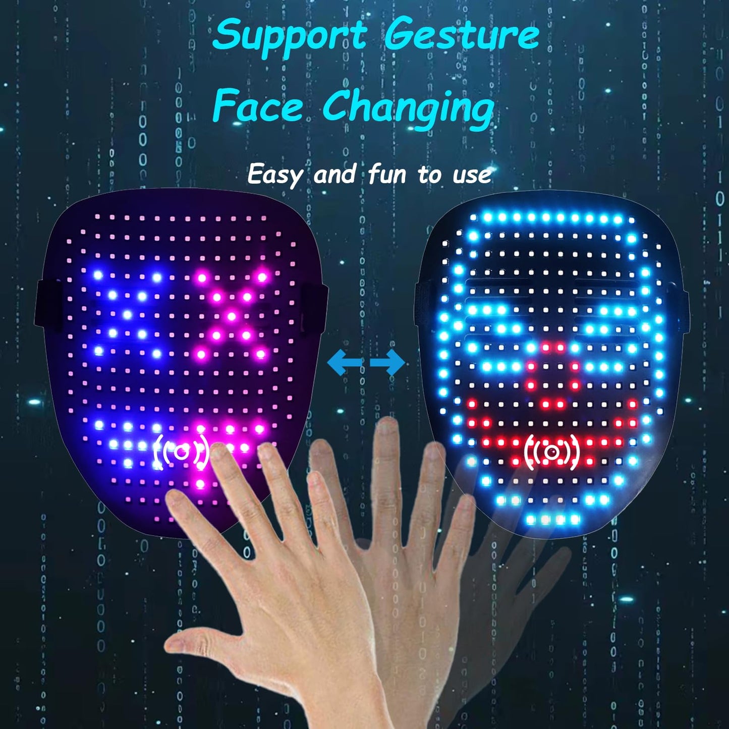 JDBMAOYE Led Mask, Lighted Up Mask with Gesture Sensing,Led Mask Costume for Halloween Costume,Masquerade,Cosplay Party