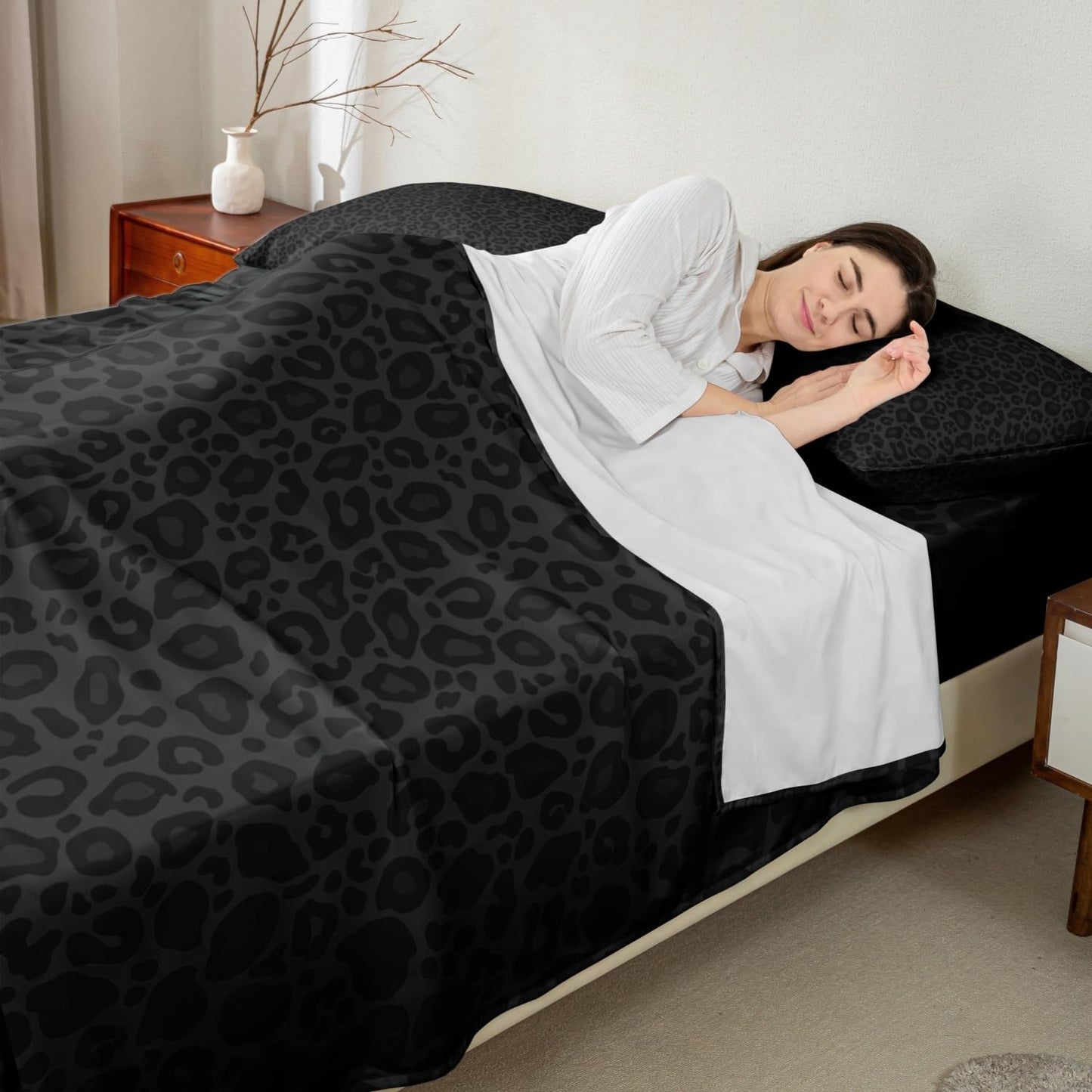 Castle Fairy Leopard Print Fitted Sheet Set Full Size 4 Pcs,Gray Wild Animal Skin Teens Sheets,African Cheetah Wildlife Bedding Sets (1 Fitted,1 Flat,2 Pillowcases) Luxury Deep Pocket Bed Sheets
