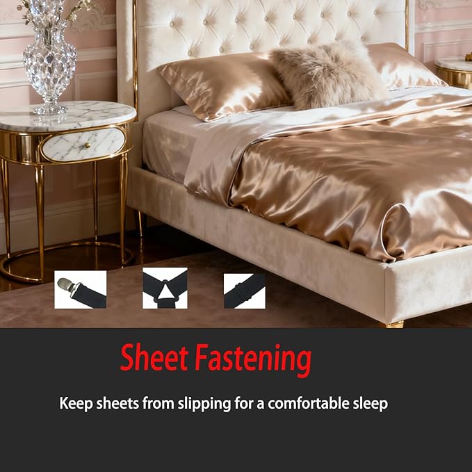 6-Pack Adjustable Sheet Straps, Fitted Sheet Holders, Secure Your Bed Sheets Instantly! These Heavy-Duty Sheet Clips Keep Fitted Sheets Tight on Mattresses Up to 21 Inches Deep for a Neat,