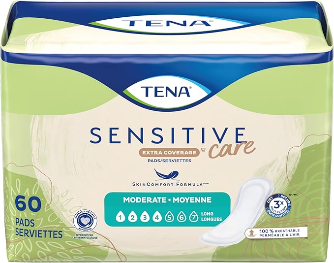 TENA Sensitive Care Extra Coverage Moderate Long Incontinence Bladder Control Pad, 60 count