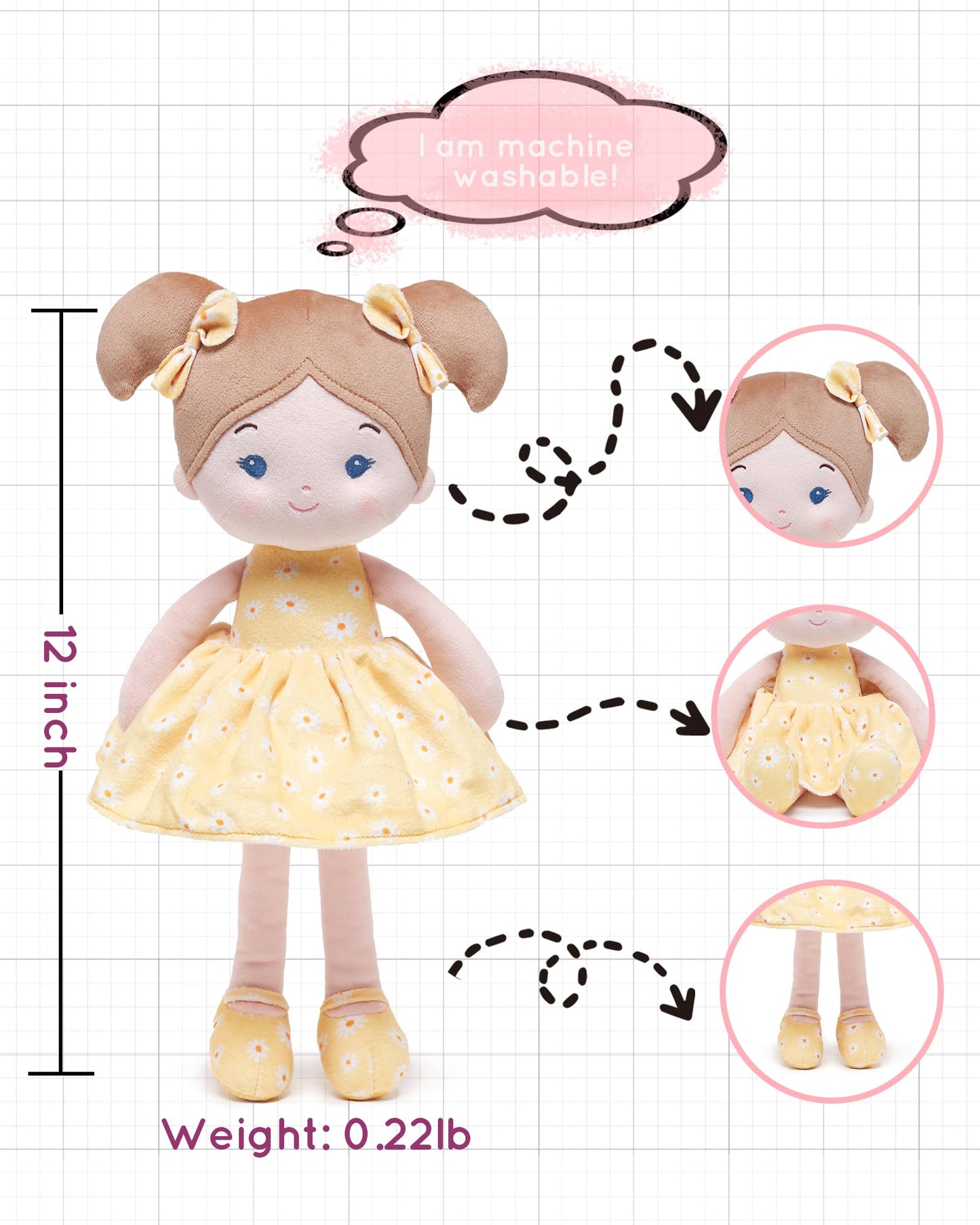 LeyaDoll Soft Baby Doll Toys (12''), My First Baby Rag Doll for 1 Year-Old Girl Birthday Gift, Christmas Plush Toys Gift for Toddler Kids Infants -Daisy Girl