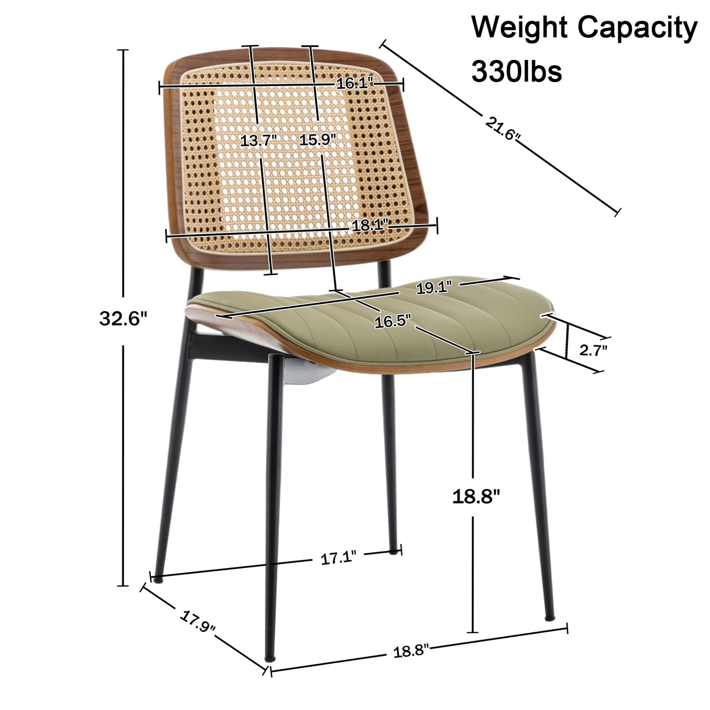 LUNLING Dining Chairs Set of 2 Mid Century Modern Retro Faux Leather Kitchen Chairs with Walnut Bentwood Upholstered Seat Metal Legs Adjustable Foot for Kitchen Dining Room Chairs(LightGreen)