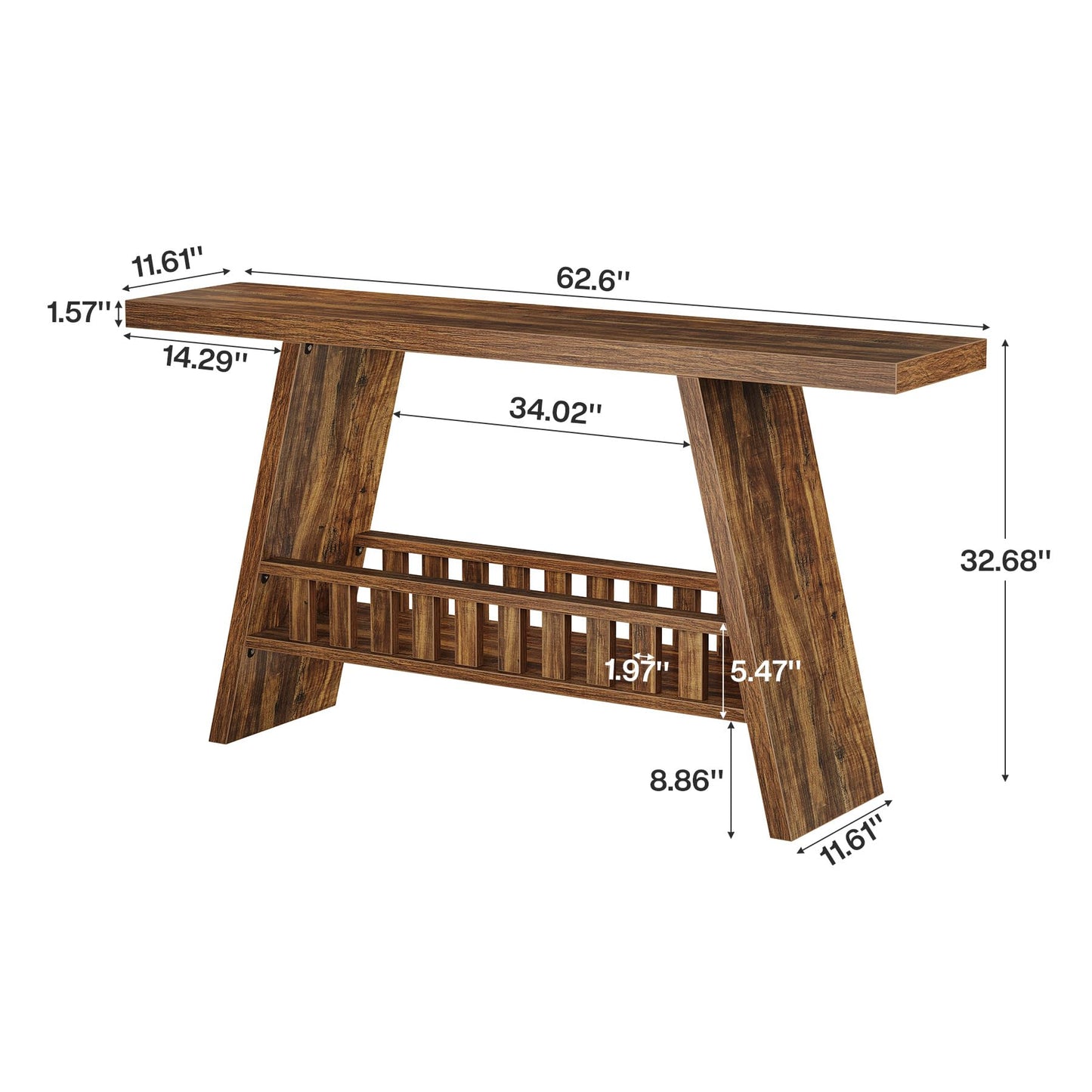Tribesigns 63-Inch Long Entryway Console Table, Farmhouse 2-Tier Narrow Sofa Table Behind The Couch for Living Room, Hallway, Rustic Brown