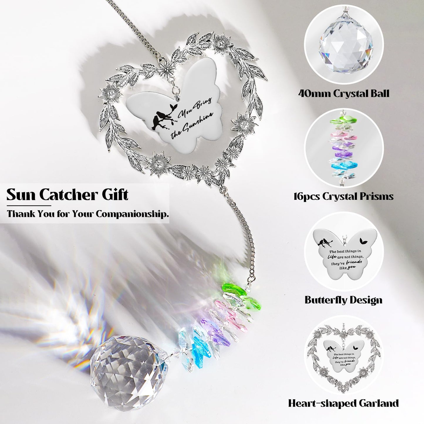 Elivida Friendship Gift Suncatcher, Best Friend Crystal Hanging Ornament for Window, Friend Birthday Gifts Unique Rainbow Maker, You Bring The Sunshine Farewell Graduation Gift for Bestie