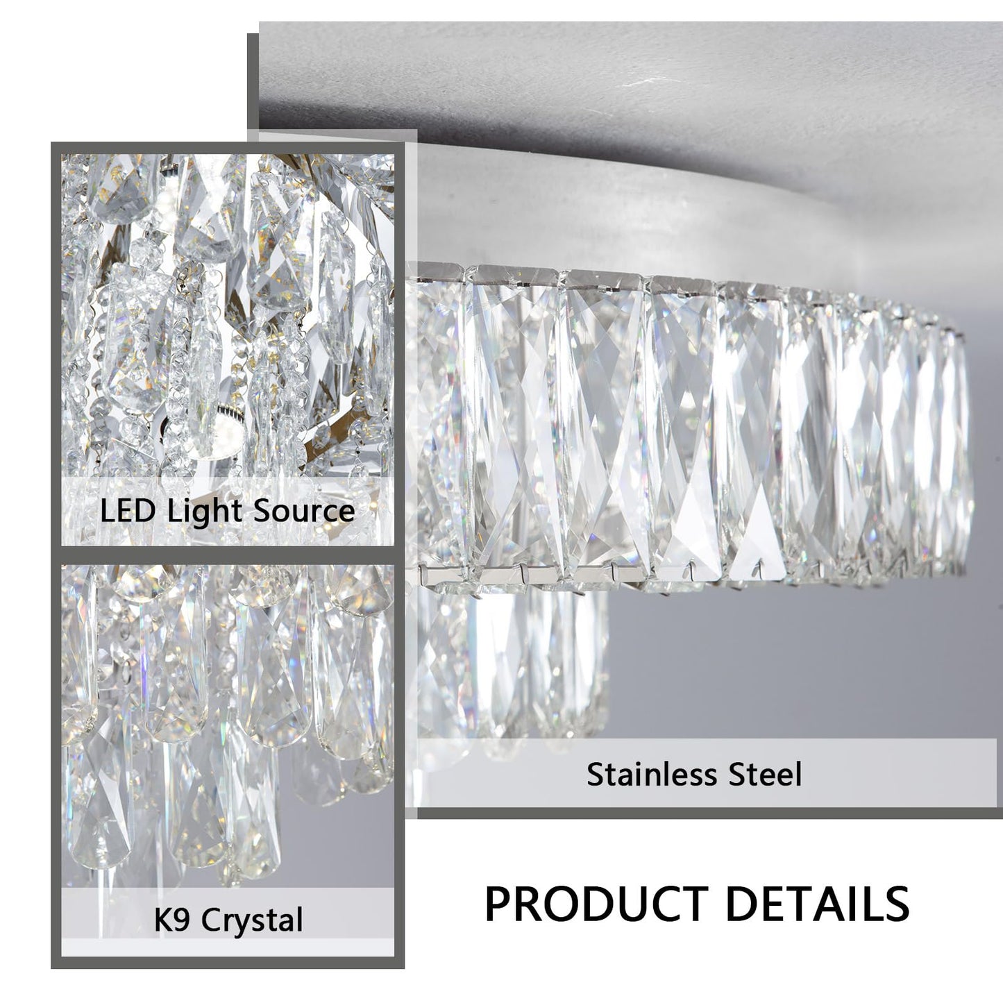 dolria Modern Crystal Chandeliers for Dining Room LED Light Fixture Close to Ceiling Chandelier Flush Mount Ceiling Light Dimmable Lamp with Remote for Living Room Bedroom Hallway 2700K 6000K