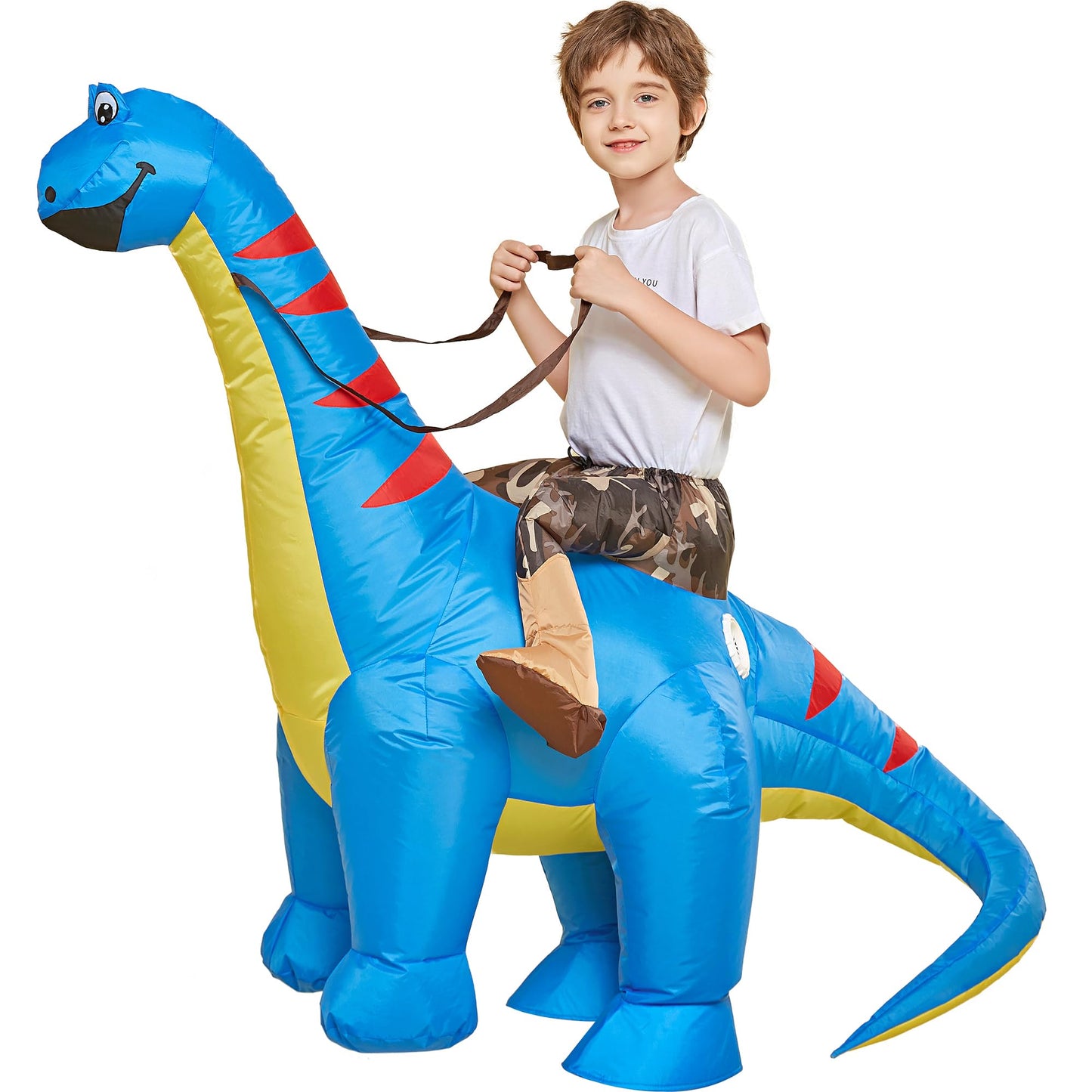 One Casa Inflatable Dinosaur Costume Riding Diplodocus T Rex Air Blow up Funny Party Halloween Costumes for Kids (2-4Yrs)