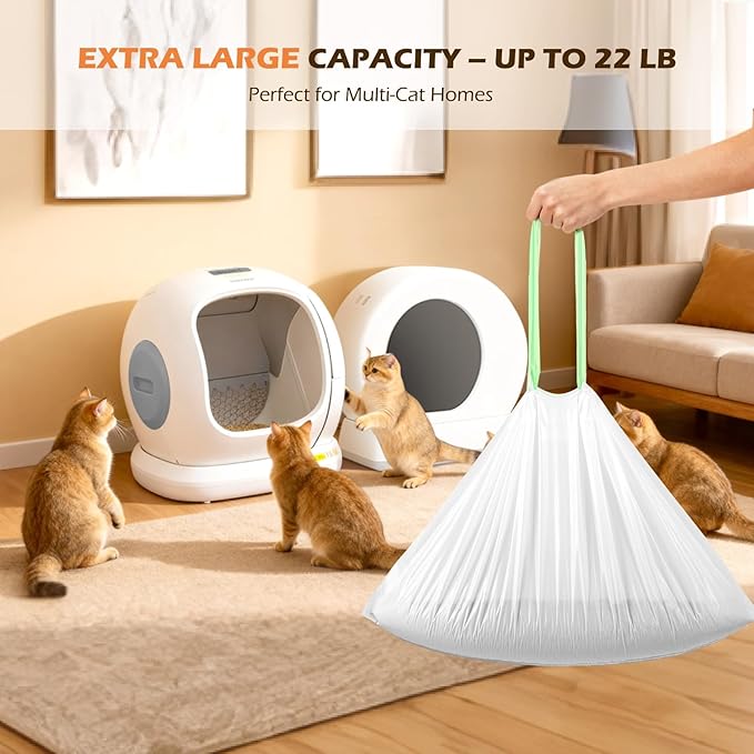 Automatic Cat Litter Box Liners Bags, Self-Cleaning Kitty Litter Liners Bags Compatible with MeoWant-SC01 & MeoWant-SC02, Heavy-Duty Thick Drawstring Replacement Liner Bag 18" x 12.6" (120 PCS)