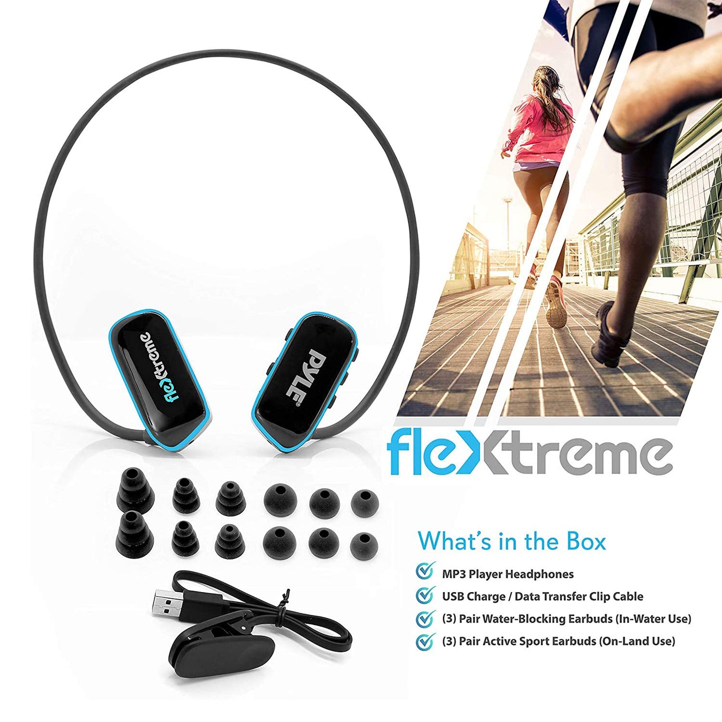 PYLE MP3 PLAYER, WATERPROOF, SPORTS, 8GB Memory, IPX8 Rating, USB Connection, Rechargeable Battery, Includes Earbuds, Perfect for Swimming, Running, Gym, Ergonomic Design, Sweatproof, Dustproof