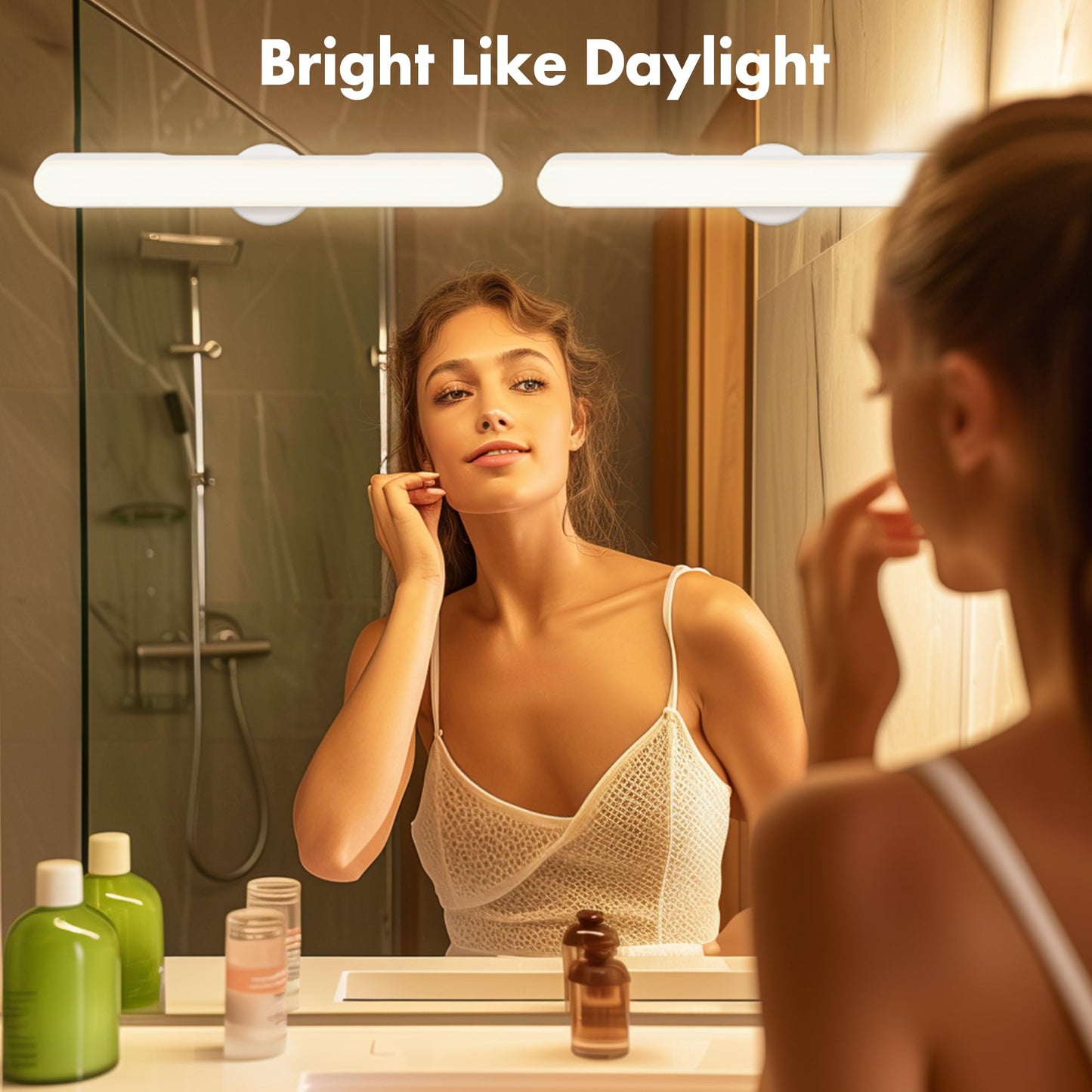 cambk Set of 2 Wireless Vanity Makeup Lights for Mirror, Rechargeable LED Stick On Light Bar for Bathroom Mirror with 3 CCT&Dimmable, Elegant Cordless Lighting Chritsmas Holiday Gifts for Women