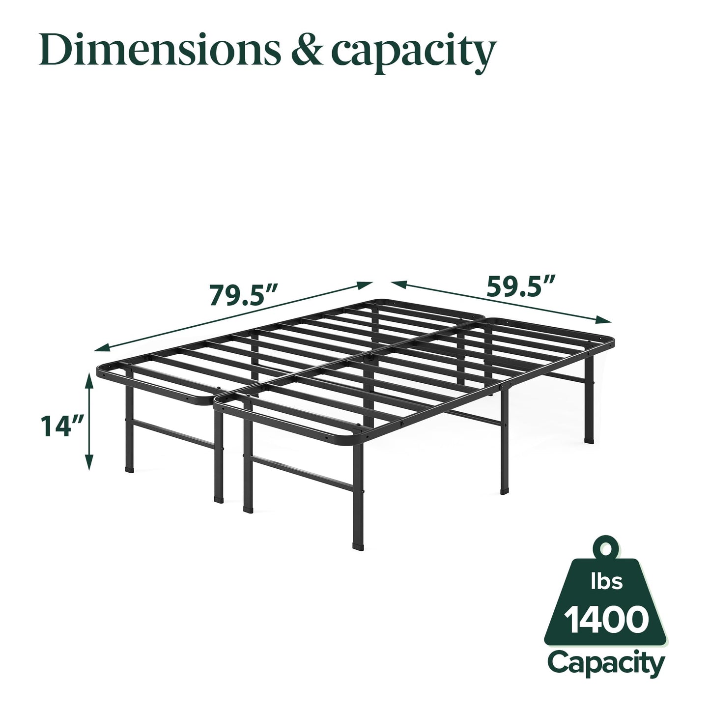 Zinus Rumi 14in Queen Metal Bed Frame, Quick Assembly SmartBase® Mattress Foundation, Heavy Duty Sturdy Steel with No Box Spring Needed, Eco-Friendly Packaging, Black