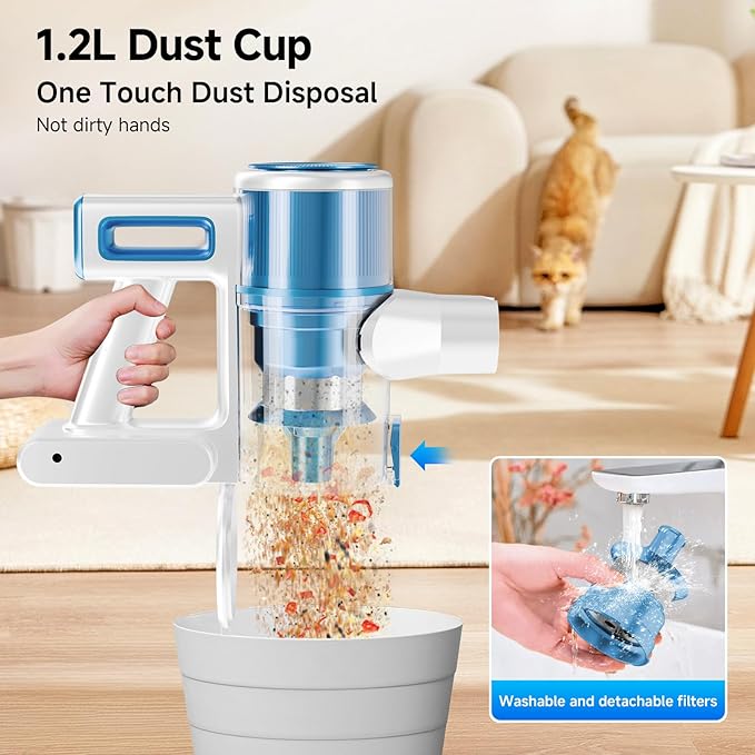 Cordless Vacuum Cleaner for Home - Lightweight, Stick Vacuum Clean with Rechargeable Battery, Max 45Mins Runtime, 8 in 1 Handheld Vacuum for Hardfloor & Carpets Pet Hair, Blue&White