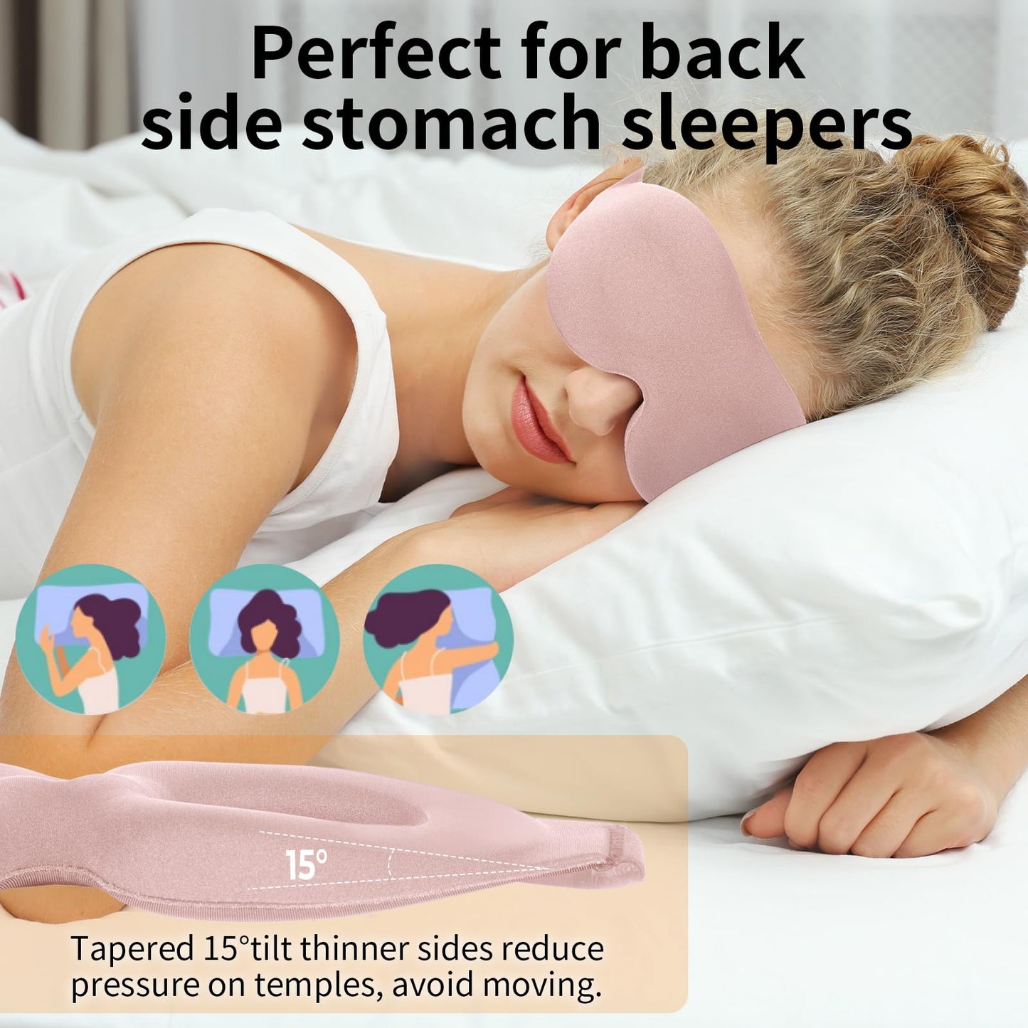 NEWVANGA Sleep Mask for Back and Side Sleeper, Block Out Light, Luxury Sleeping Eye Mask of 3D Night Blindfold, Zero Pressure Breathable Travel Eye Cover Pink
