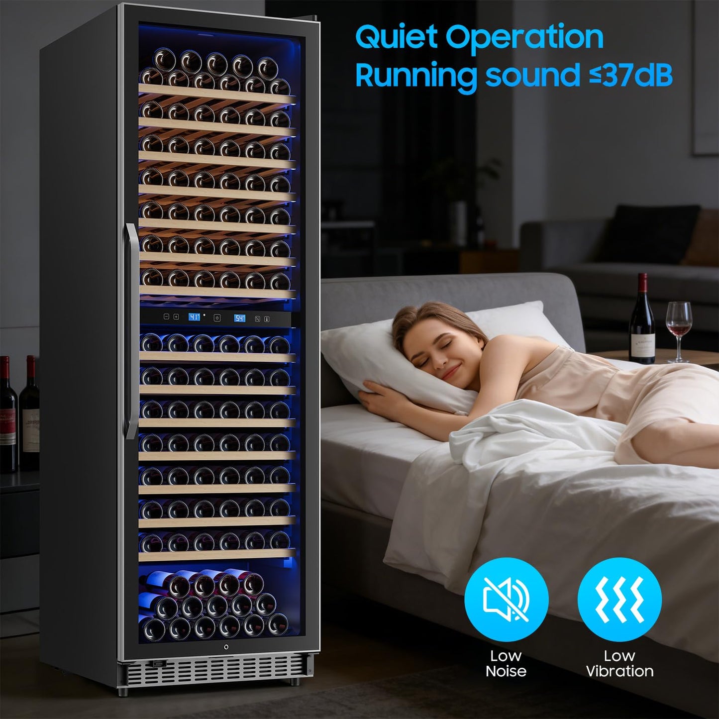 176 Bottle Dual Zone Wine Fridge 24 Inch Large Capacity, Built-in & Freestanding Wine Cooler Refrigerator, Upgraded Compressor Temperature Memory, Quiet Sliding Rail Shelves Professional Wine Cellar