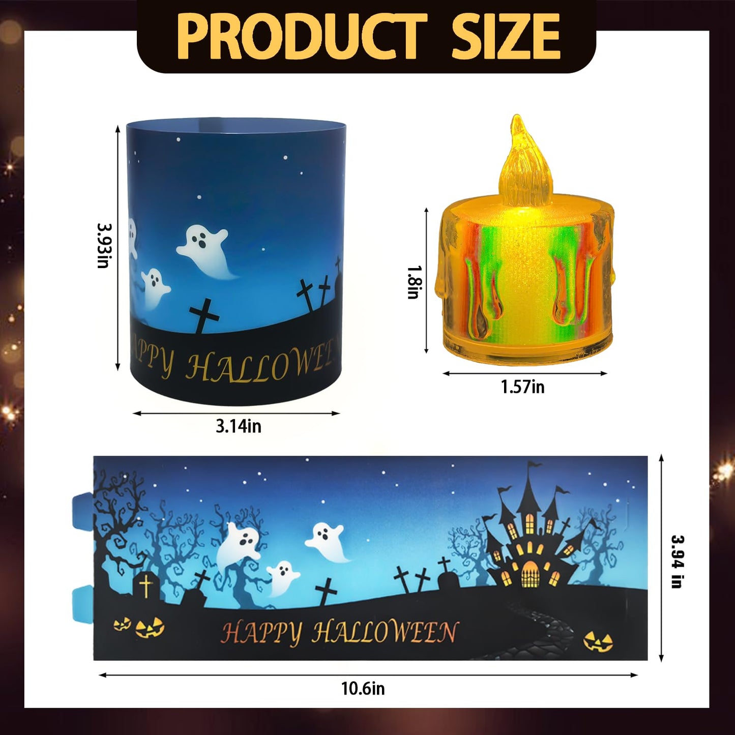 Happy Halloween Table Decor, 8 Sets Halloween Table Centerpiece Decorations, Tea Lights Votive Candles Holders for Tabletop, Candle Sleeve Shade Cover for Home, Room, Indoor, Office Use