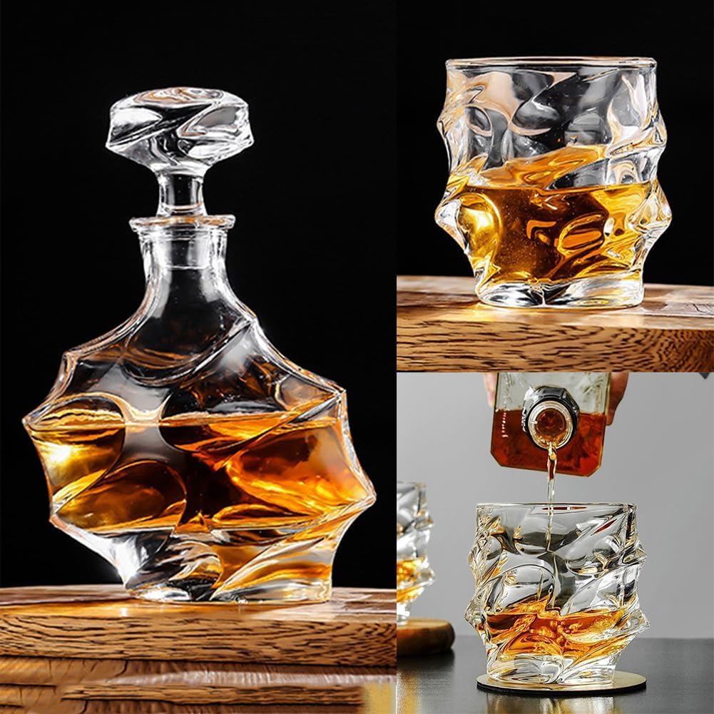 NNLLY Storm Japanese Crystal Whisky Glass, Old Fashioned Whiskey Glasses, Bourbon Gifts for Men, Unique Stemless Wine Glass Set (4PCS)