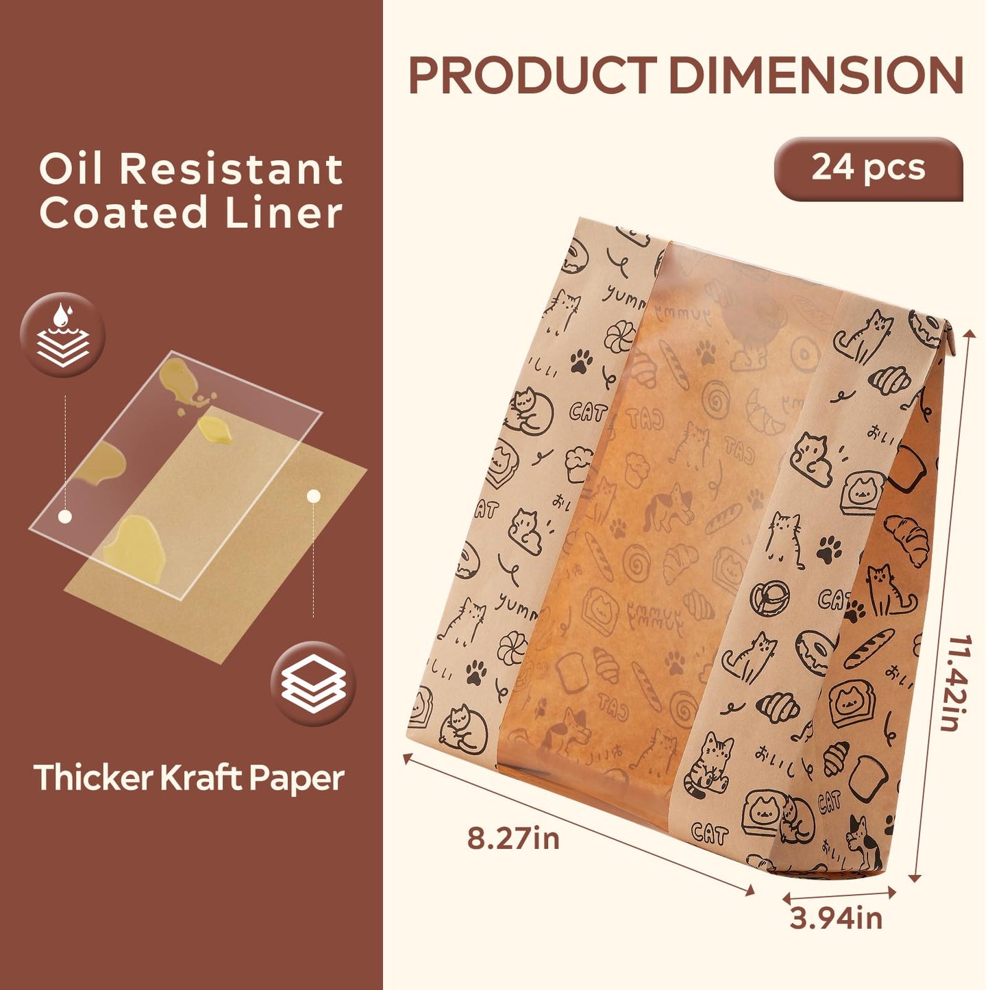 betkou 24PCS Paper Bread Bags for Homemade Bread and Sourdough, Clear Window Bakery Bags for Storage and Gifting, 50% Thicker Kraft Material, Includes Sealing Stickers