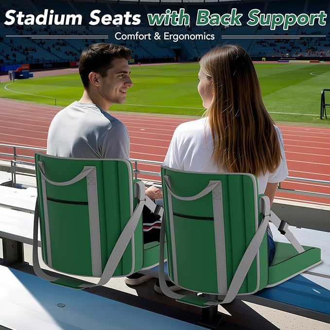janiry Stadium Seats with Back Support 2PACKS Adjustable Bleacher Chairs with Back and Cushion Bleacher Seat with Cup Holder, Carry Handle & Shoulder Strap for Outdoor Sports Events, Picnics, Beaches