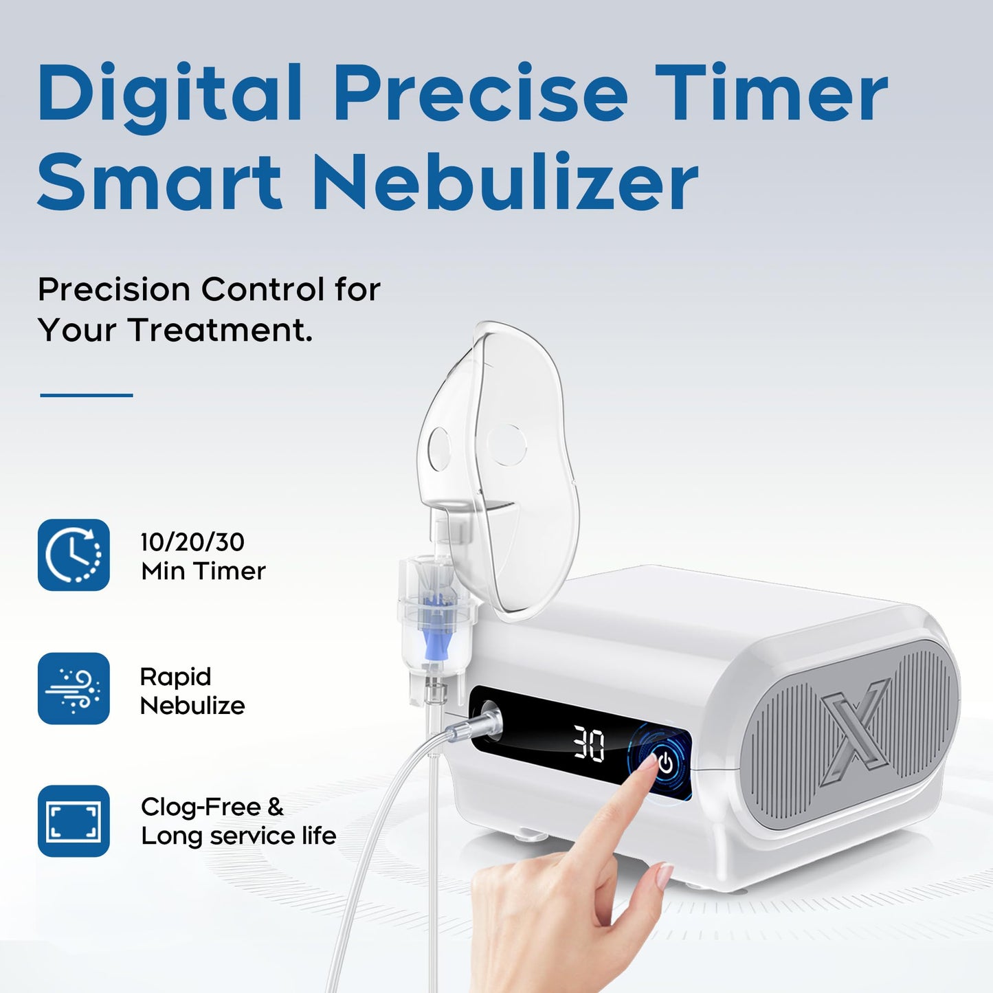 Smart Digital Display Nebulizer Machine for Adults and Kids, Compression Nebulizer for Breathing Treatment, Jet Nebulizer with Timing Function for Home Hailie Sensor NF0109