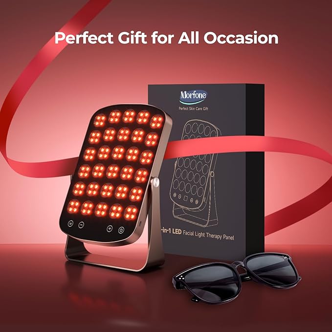 Red Light Therapy Panel, 460/590/660/850nm 4-Color Light Mode, 120 LEDs Facial Infrared Light Therapy Devices with Lighted Makeup Mirror, Timer, Portable Red Light Therapy for Face, Body, Pain Relief