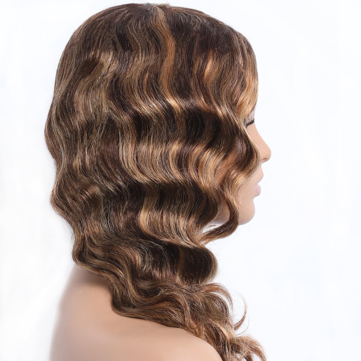 OnePart glueless human hair wig 16 inch loose deep wave body wave ocean wave wavy wigs for black women side part P4/27