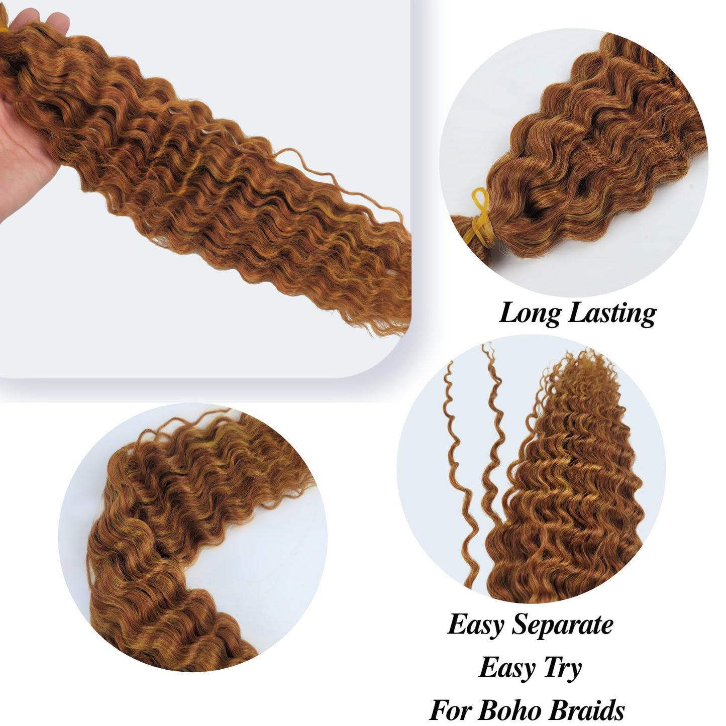 Copper Braiding Hair Pre stretched for Bob Boho Hypoallergenic Braiding Hair for Boho Braids Deep Wave Braids