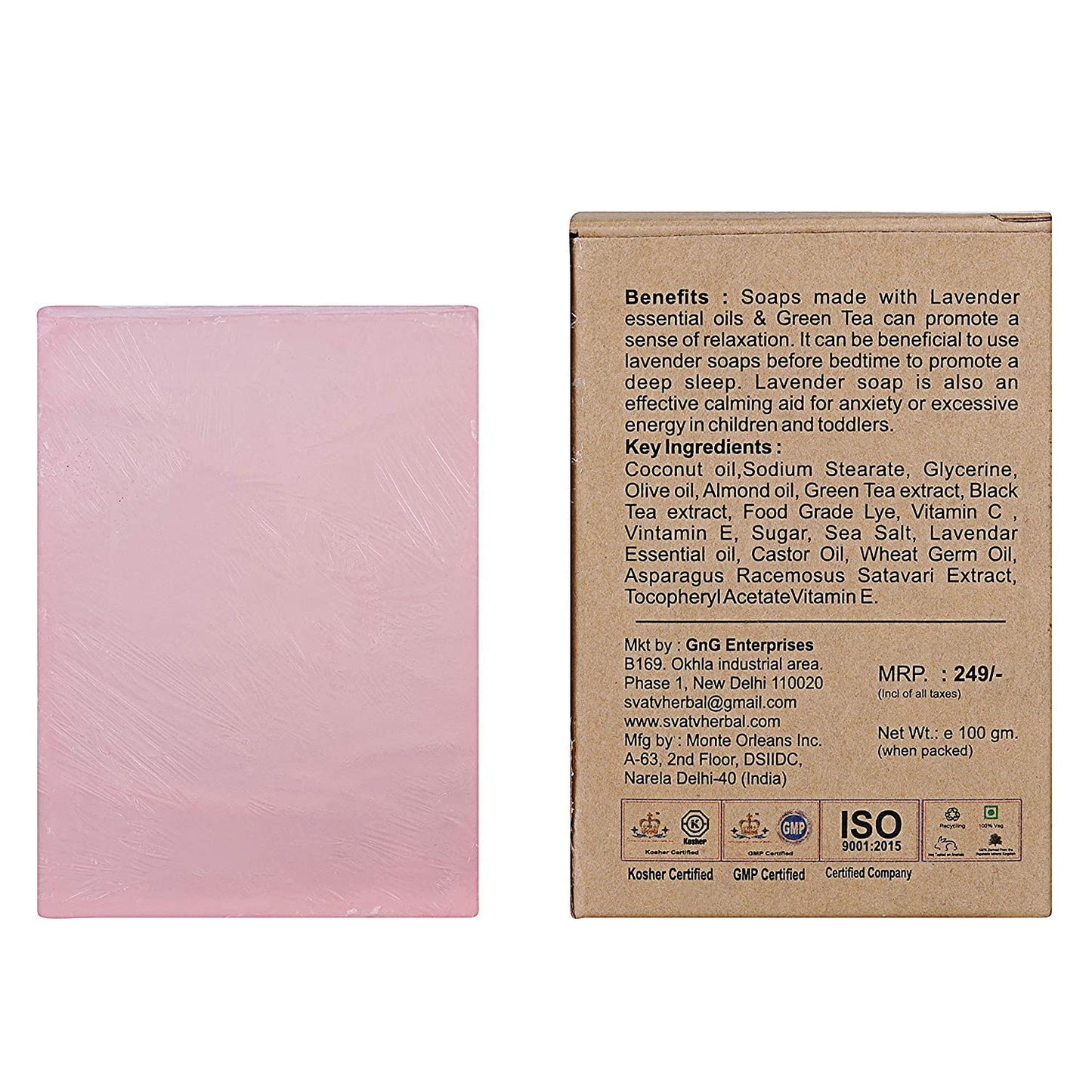 SVATV Handcrafted Soap With Natural, Soothing Herbs Of LAVENDER & GREEN TEA For Men And Women - Exfoliating Bar, Traditional Ayu