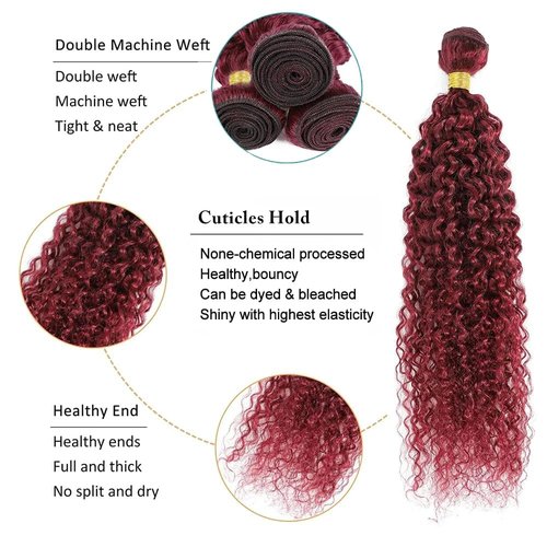 Condescension Human Hair Bundles Burgundy 99J Jerry Curly 18 20 22 Inch Bundles Human Hair 100% Unprocessed Burgundy Soft Sewn In Hair with Double Weft for Black Women