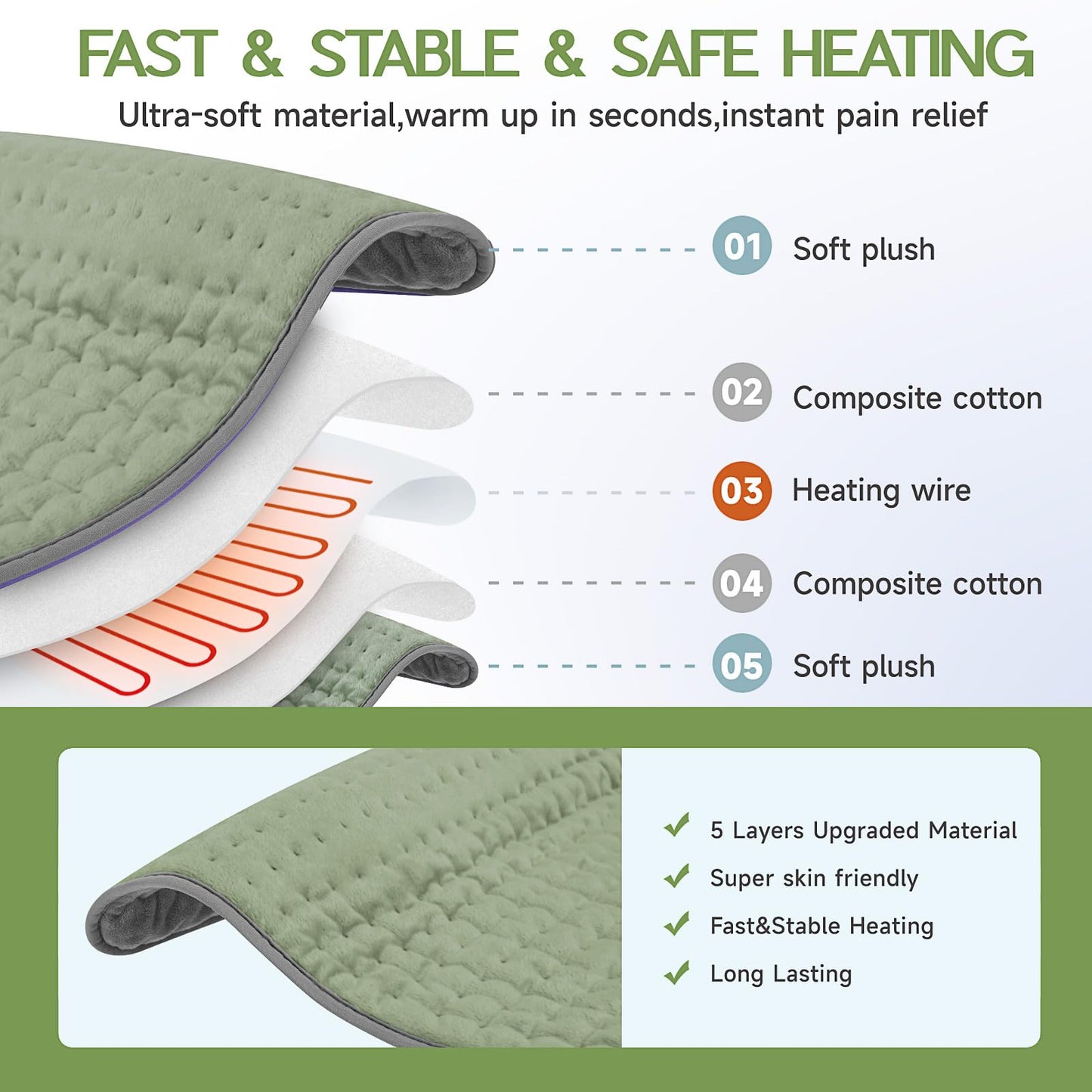 Heating Pad for Full Body Pain Relief 6 Heat Levels 4 Timers Soothes Back, Waist, Neck & Leg Aches Moist Machine Washable Holiday Wellness Gift