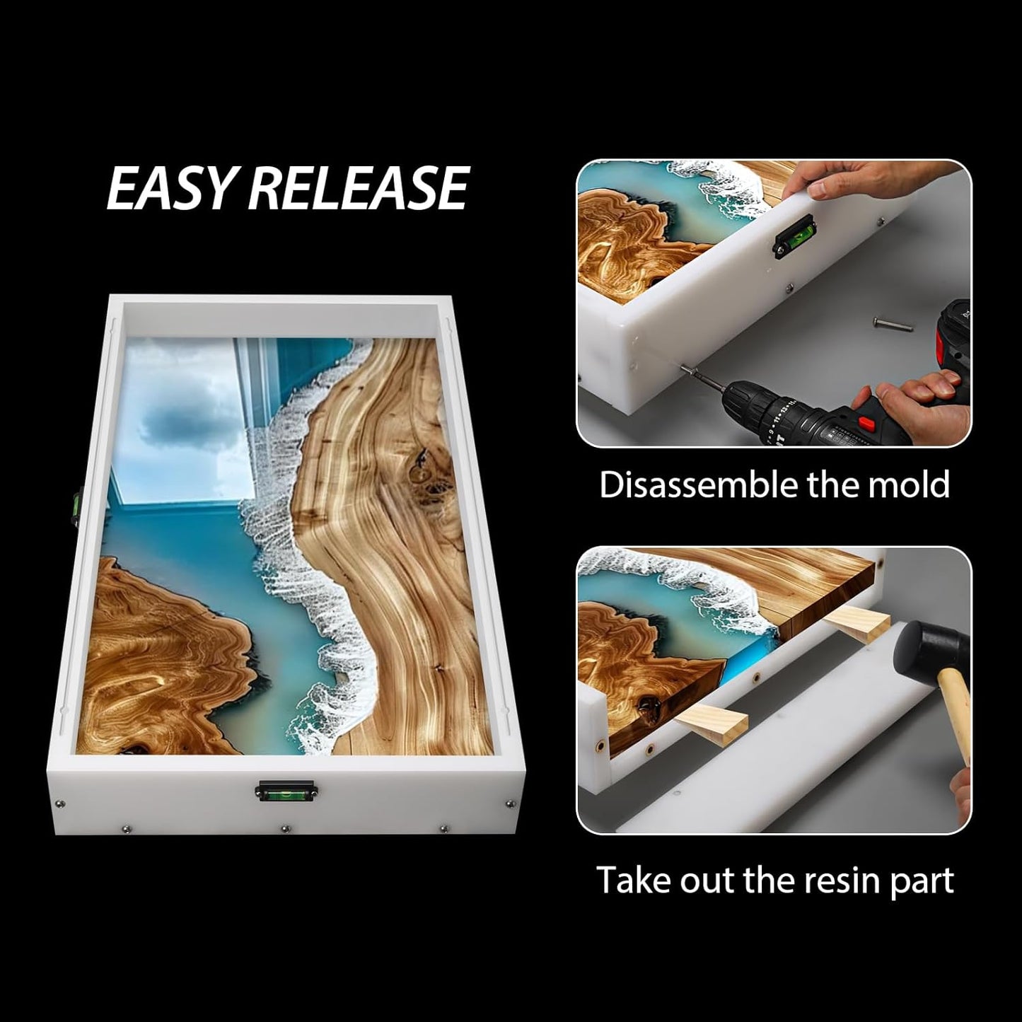 Large Reusable Epoxy Resin Mold 64×32×3 Adjustable Clamping System – Ideal Resin Molds for Coffee Tables, Trays, Cutting Boards & DIY Projects