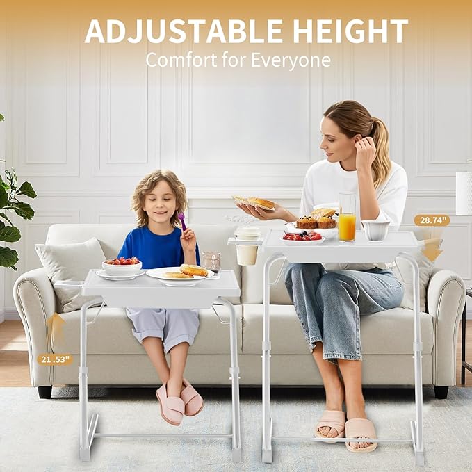 ZUCONKITCH Adjustable TV Tray Tables with 6 Height & 3 Tilt Angle, Folding TV Dinner Tray,TV Table with Cup Holder on Bed & Sofa (1 Pack, White)